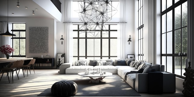 Design elegante interior luxuoso em casa moderna
