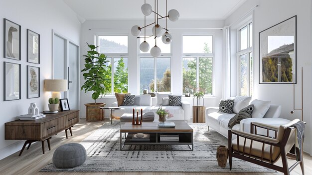 design escandinavo moderno de sala de estar interior contemporâneo na sala de estar AI Generative