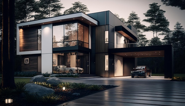 Design exterior de casa de luxo de sonho moderno Imagem gerada por IA