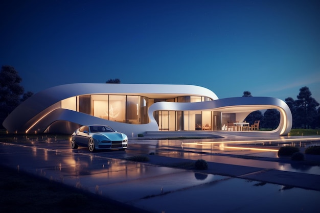 Design exterior de casa futurista com um conceito moderno