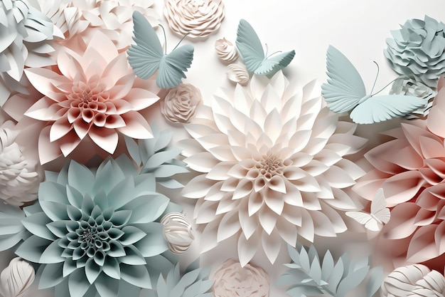 Design floral abstrato em estilo de papel cortado com espaço de cópia AI gerado