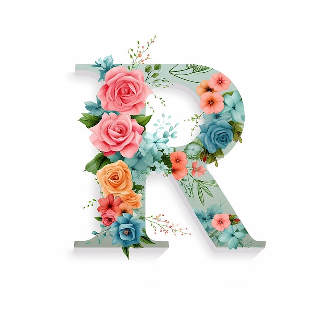 Design floral de logotipo genérico com letra R em fundo branco isolado