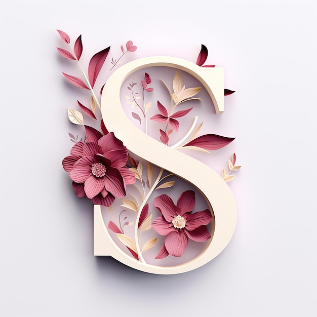 Design floral de logotipo genérico com letra S em alfabeto de forma 3d de corte de papel