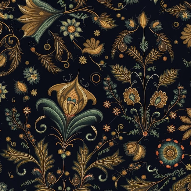 Foto design floral intrincado com elegante padrão de flor estilo tapeçaria vintage