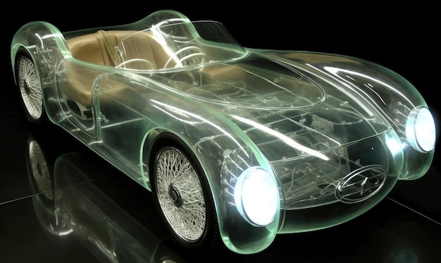 Design futurista apresenta corpo de carro de vidro transparente Criando usando ferramentas de IA generativas