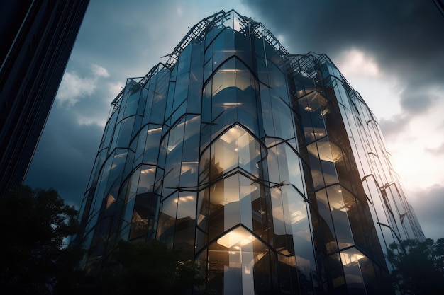 Design futurista ultra moderno de prédio de escritórios com padrão de forma hexagonal