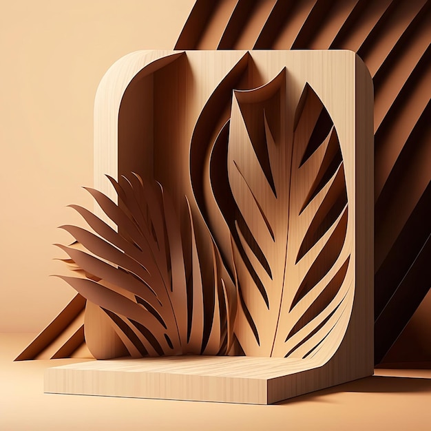 Design geométrico moderno pódio de madeira de carvalho linda palmeira tropical de grão de madeira na luz solar lea