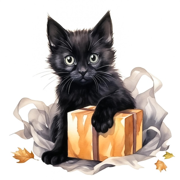 Design gráfico de arte de gato preto e abóbora de Halloween