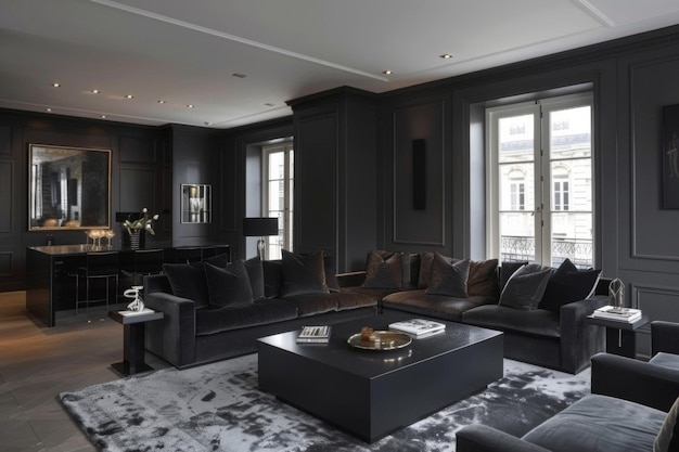 Design Holzkohle Grau Interieur im traditionellen Stil und modernes Wohnzimmer