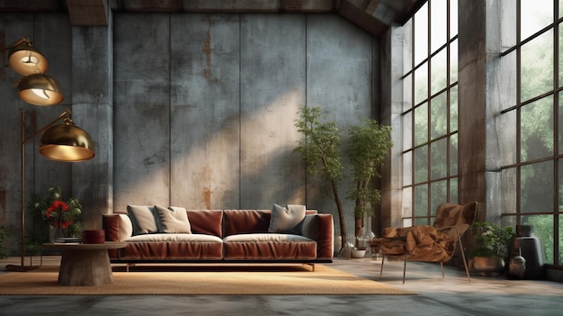 Design interior de sala de estar de apartamento escandinavo moderno renderização 3D IA gerativa