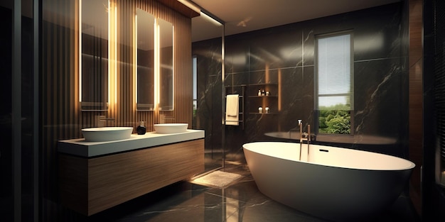 Design interior de uma casa de banho de luxo moderna com um vanity top de banheiro de luxo