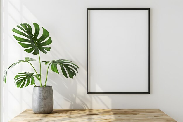 Design interior minimalista com maquete de ilustração de renderização 3D de plantas