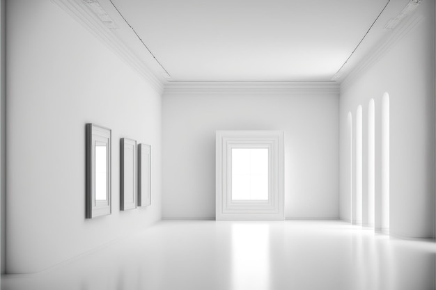 Design interior minimalista com sala branca simples do museu