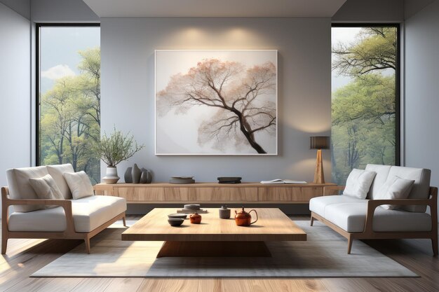 Design interior minimalista da sala de estar publicidade profissional Fotografia ai gerada