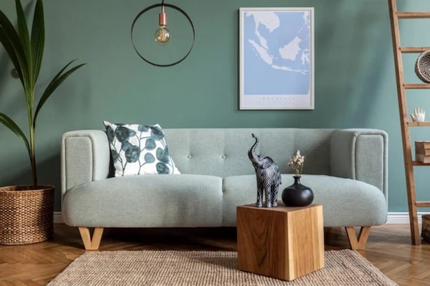 Design interior moderno de sala de estar com sofá de menta de design