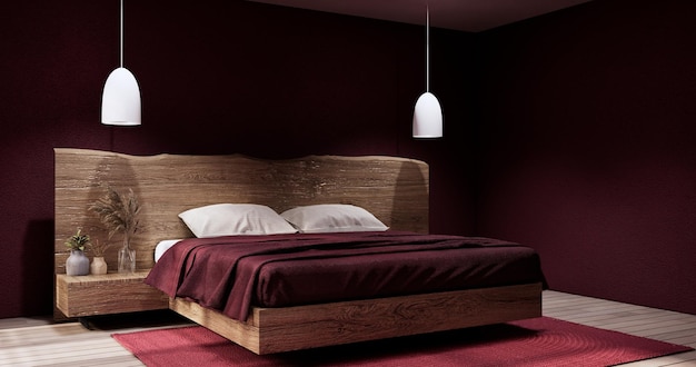 Design japandi de quarto de cor magenta viva no interior mínimo do quarto muji