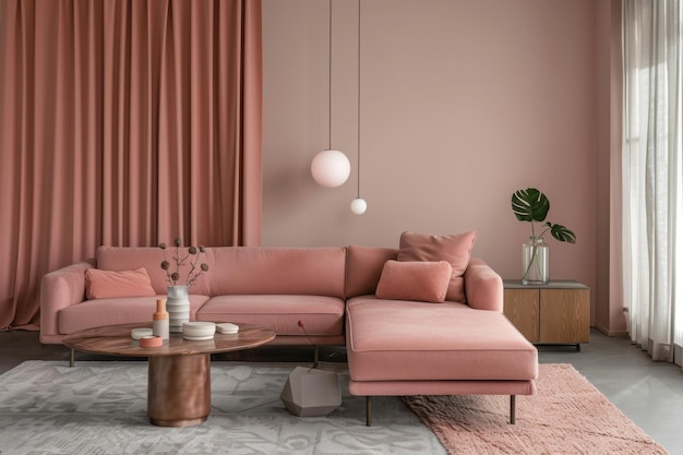 Design Millennial Pink Skandinavischer Stil Innenraum und modernes Wohnzimmer
