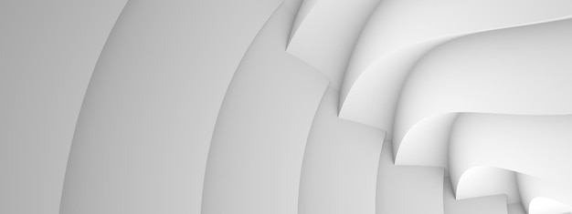 Design minimalista abstrato arquitetônico, etapas brancas. Ilustração 3D, renderização em 3D.