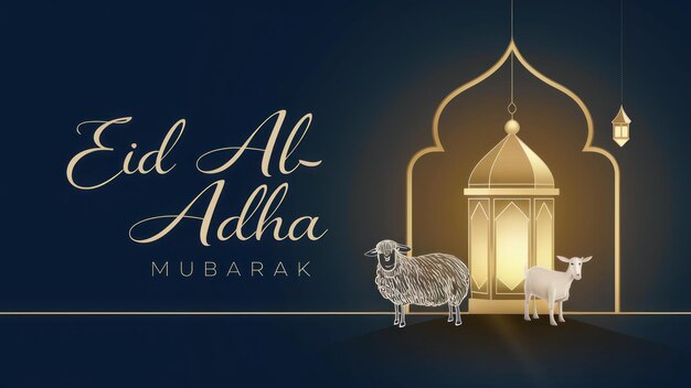 Foto design minimalista com a saudação eid al adha com fundo escuro