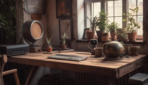 Foto design moderno de home office com mesa de madeira e elegância de cadeira gerada por ia