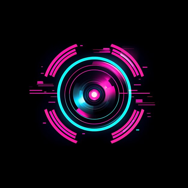 Design neon do logotipo da câmera com rolos de filme e reflexos de lente retrô rosa e T Clipart ideia tatuagem