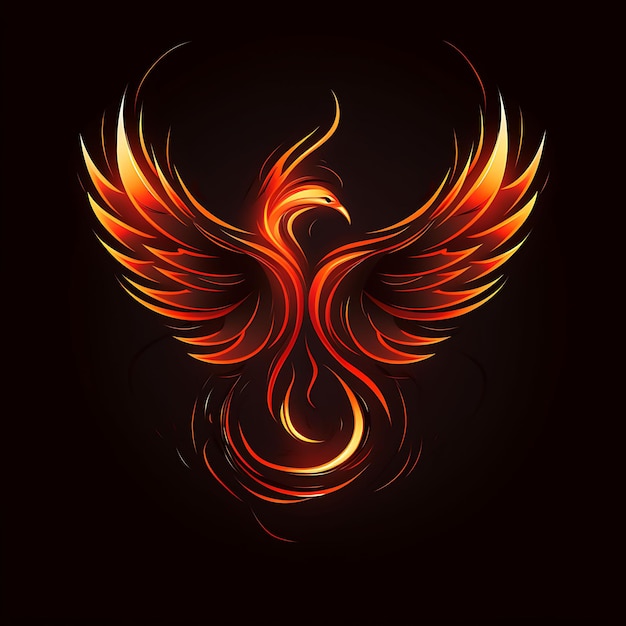 Design neon do logotipo da Phoenix com chamas e penas laranja ardente e tatuagem de ideia de clipart profundo