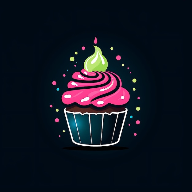 Design neon do logotipo do cupcake com granulados e cerejas rosa doce e menta clipart ideia tatuagem