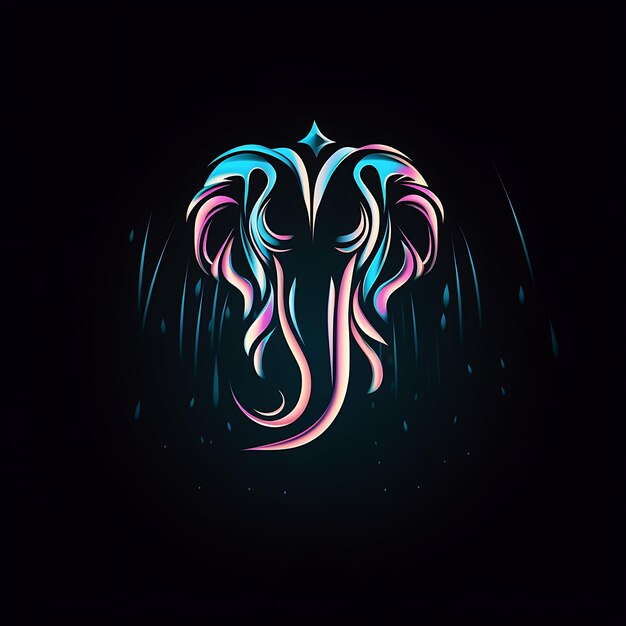 Design neon do logotipo do elefante gracioso com tronco e flor de lótus abstrato ideia tatuagem