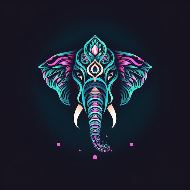 Design neon do logotipo do elefante majestoso com flor de lótus e mandala clipart abstrato ideia tatuagem