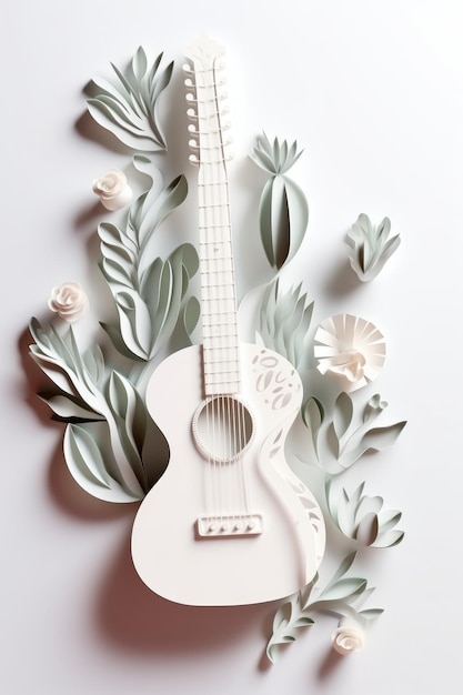 Design para o feriado mexicano Cinco De Mayo Modern Cactus guitar em fundo de modelo de cor pastel AI GenerativexA