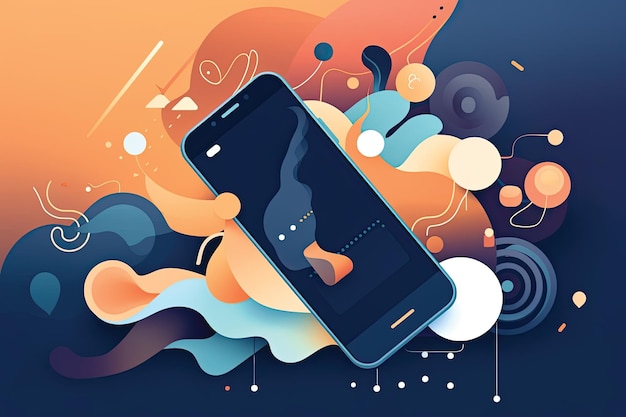 design plano de dia de mídia social com um telefone ilustrado anúncios de formas orgânicas e fluidas