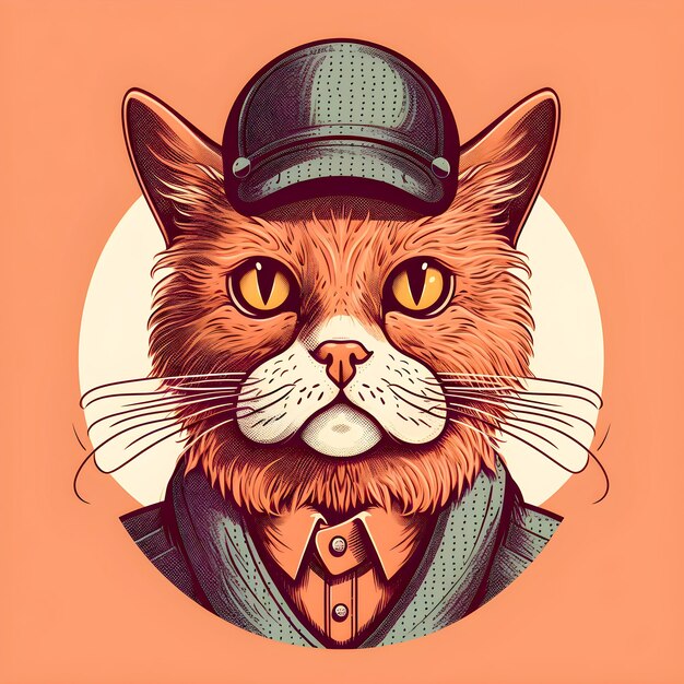 Design plano de ilustração de avatar de gato para cartão postal ou pôster de adesivo de camiseta