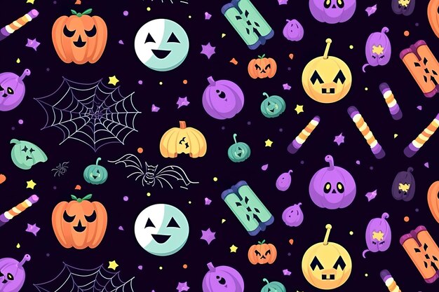 Foto design plano de padrão de ilustração de halloween feito com tecnologia de ia gerada