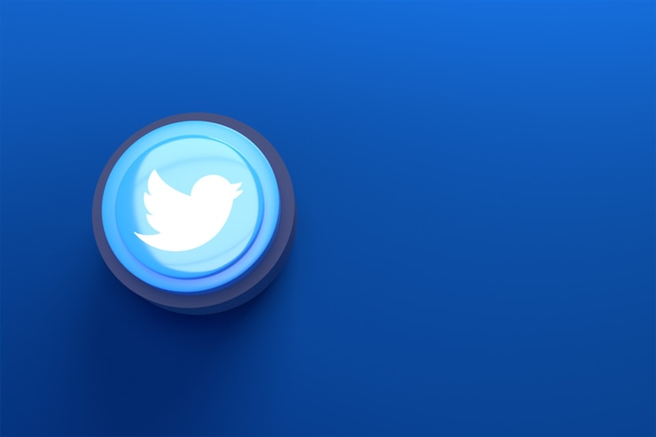 Foto design simples mínimo do logotipo 3d do twitter com fundo azul