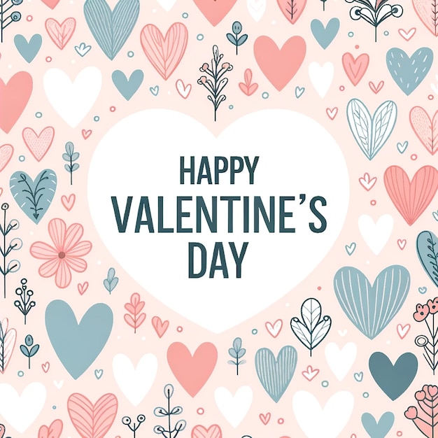 Design simplificado do Dia dos Namorados com corações esboçados em cores pastel
