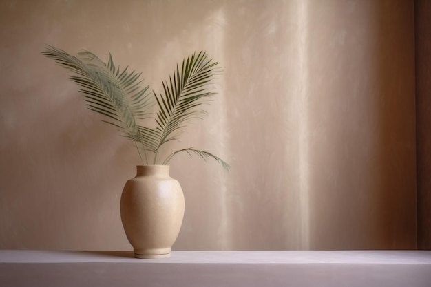 Design Vase Zuhause Sonnenlicht Wand Beige Interieur natürlich Beton Schatten Dekor Generative AI