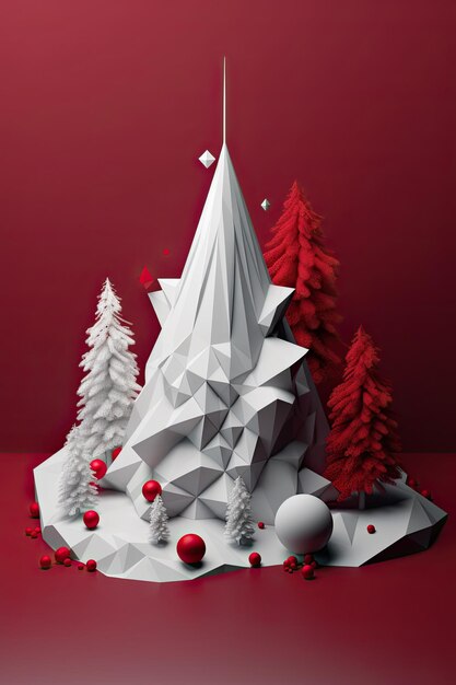 Design vermelho criativo de fundo de festa com árvore de Natal Modelo para publicidade na web mídias sociais e anúncios de moda Cartão de saudação de cartaz AI generativo