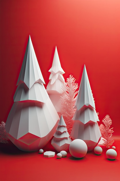 Design vermelho criativo de fundo de festa com árvore de Natal Modelo para publicidade na web mídias sociais e anúncios de moda Cartão de saudação de cartaz AI generativo