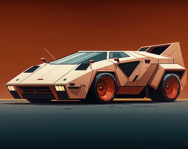 design vetorial de Lamborghini branco com ilustração de design retrô neon