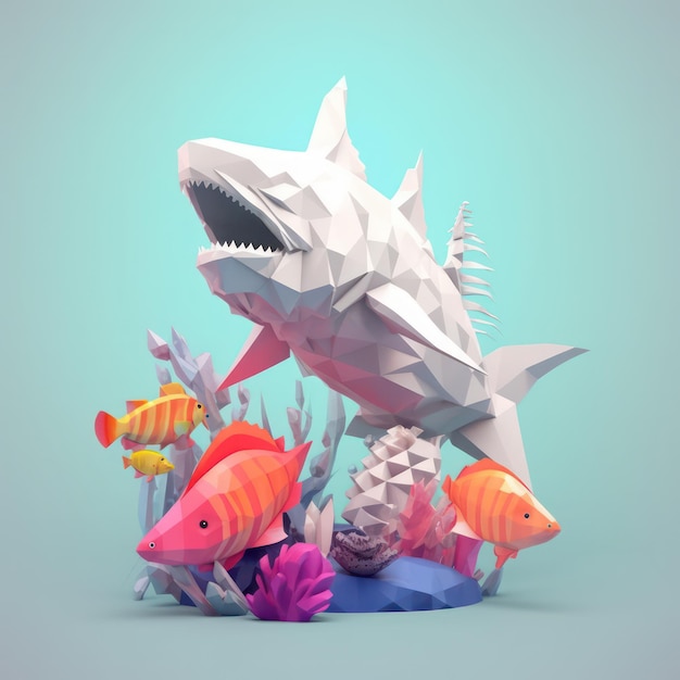 Foto design vetorial de tubarão cool sharkvector ilustração de tubarão ilustração renderizada em 3d