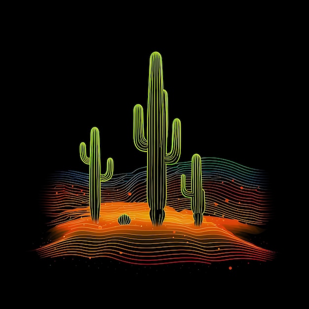 Design von Desert Sandy Beige Straight Neon Lines Cacti Straight Neon L Clipart T-Shirt Design Glow.