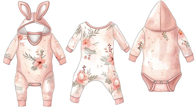 Foto design von onesie mit kaninchenohren auf der kapuze mit blumenumriss collage art concept idea