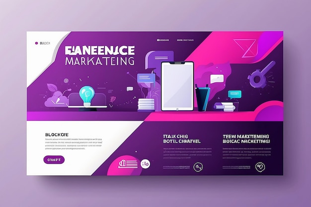 Foto design von purpurfarbenen digitalen marketing-bannern, schilder, broschüren, flyern, banner, digitaler marketing-agentur und unternehmensstil