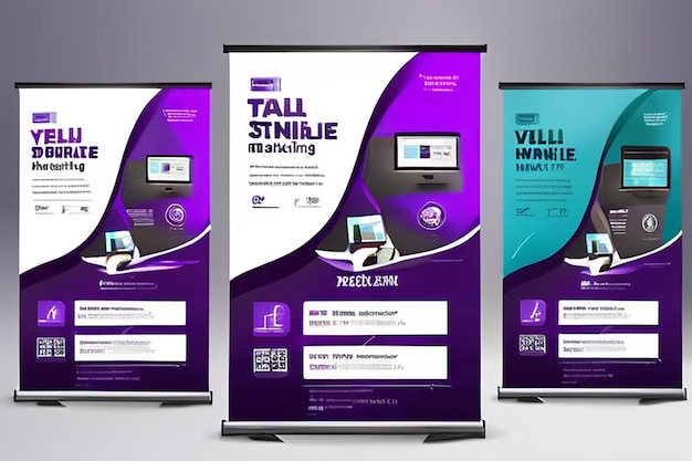 Design von purpurfarbenen digitalen Marketing-Bannern, Schilder, Broschüren, Flyern, Banner, Digitaler Marketing-Agentur und Unternehmensstil