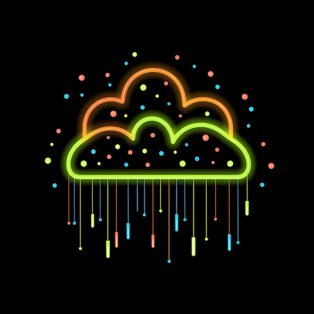 Design von Raincloud Moody Gray Dotted Neon Lines Regenschirmdekorationen Clipart T-Shirt Design Glow.