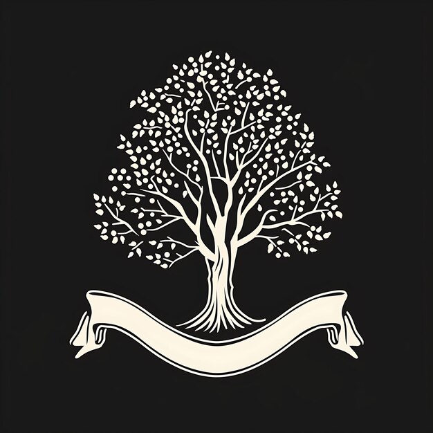 Design von Vintage Juniper Tree Logo mit dekorativen Beeren und Banner Tattoo Tinte Art Design Einfach
