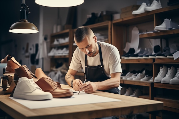 Designer de sapatos jovem fazendo várias tarefas diárias IA generativa