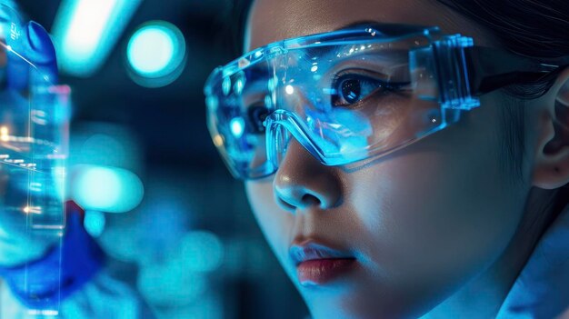 Designers chineses confiantes verificando óculos futuristas