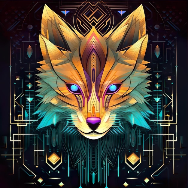 Designillustration eines Wolfes mit schwarzem Hintergrund