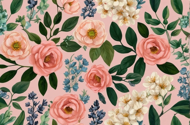 Foto designo de bayas y flores sobre un fondo rosado